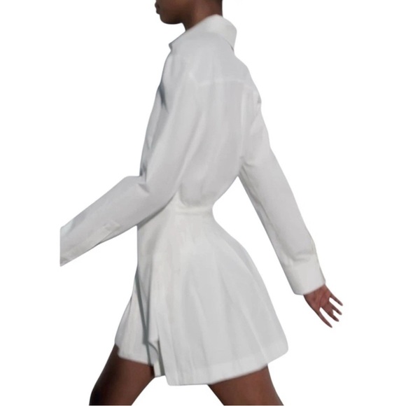 ZARA Pleated Skirt Button Down Shirt Dress in White Size XL - Picture 3 of 5